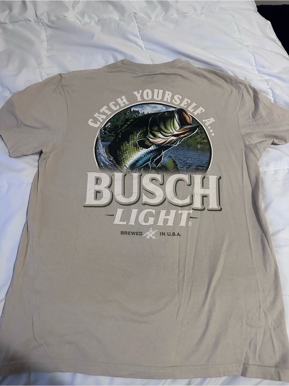 Hybrid Apparel Beige Busch Light Fishing Graphic Tee